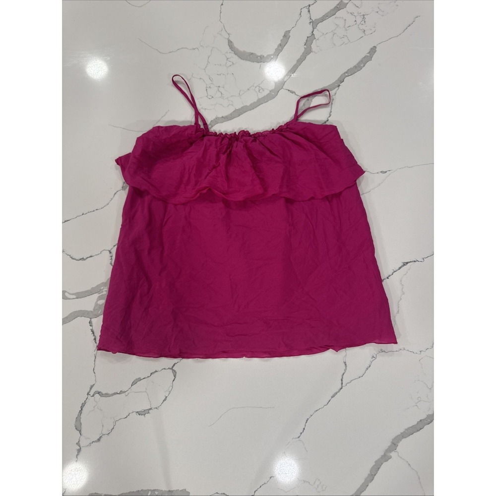 Gap Women Magenta Pink Cotton Silk Ruffle Camisole Spaghetti Strap Top Large